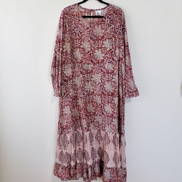 Marketplace Handwork of India Indian Cotton Maxi Dress 1W 1X Batik Print Tiered - Picture 1 of 7